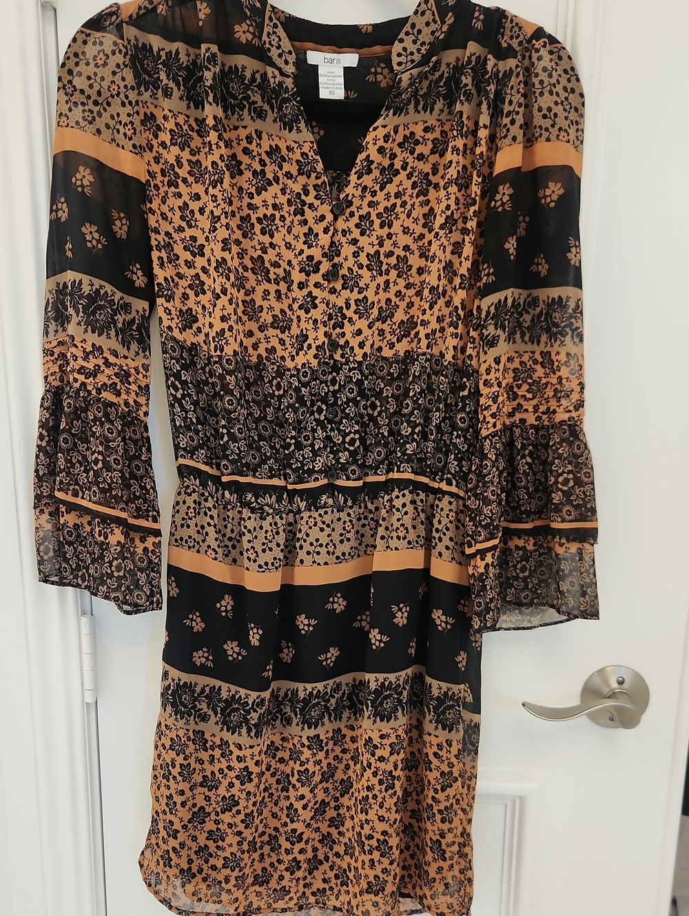 Bar III Black and Camel Floral Midi Dress